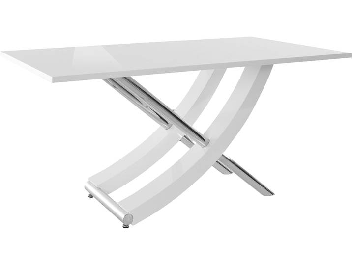Esstisch GOODPRODUCT Kaleo , weiss (weiß, chrom, weiß), B:160cm H:76cm T:90cm, Tische, Esstisch, Hochglanz, mit Chromabsetzen, Breite 160 cm
