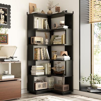 Rackcog 7-Tier Corner Bookcase, Freestanding Display Storage Book Shelf for Living Room, Office & Nursery