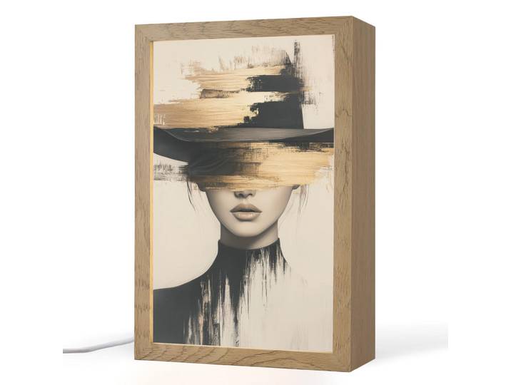 OnlyWow Tischleuchte - Frau - Hut - Farbe - 20x30 cm, Braun, Holzwerkstoff, Rechteckig, LED integriert, 20x30x8 cm, Lampen & Leuchten, Innenbeleuchtung, Tischlampen
