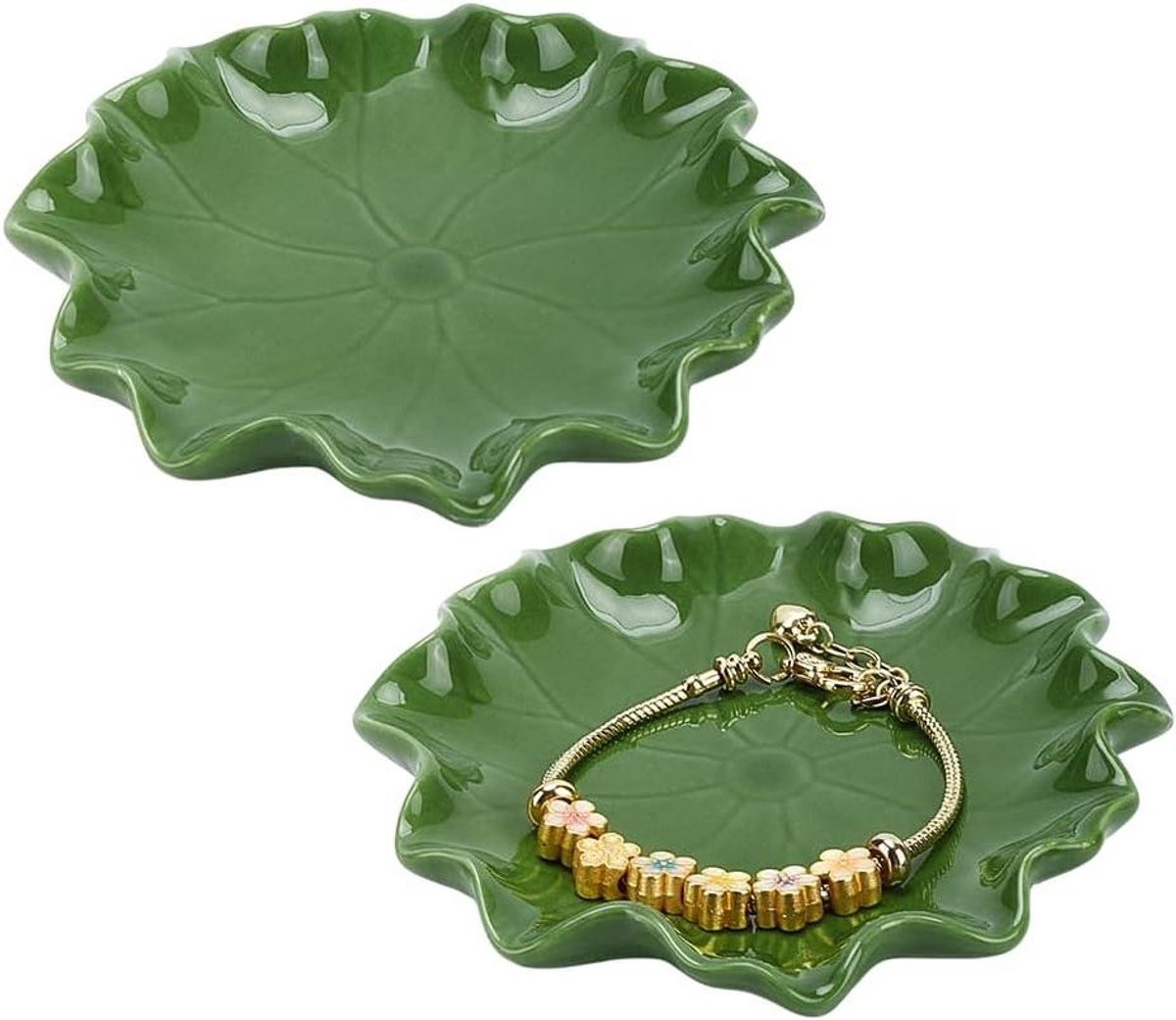 Keramiek Sieraden Schaal Lotusblad Design - Groen - Diameter: 12,7 cm