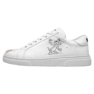 Sneaker DOGO "Ace Low-Top Sneaker Tom And Jerry Up-To-No-Good Damen Sneaker", Damen, Gr. 37, Normalschaft, weiß, Lederimitat, Schuhe Sneaker, Handgefertigt