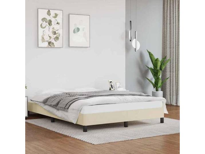 Cadre lit crème 140x190 cm similicuir rembourré élégant design moderne chambre spacieuse chic