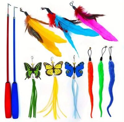 Uplift Picks Interactive Feather Cat Wand Toy Set 11 Pack Kitten Teaser Toys With Bells Interactive Feather Cat Wand Toy Set 11 Pack Kitten Teaser Toys With Bells