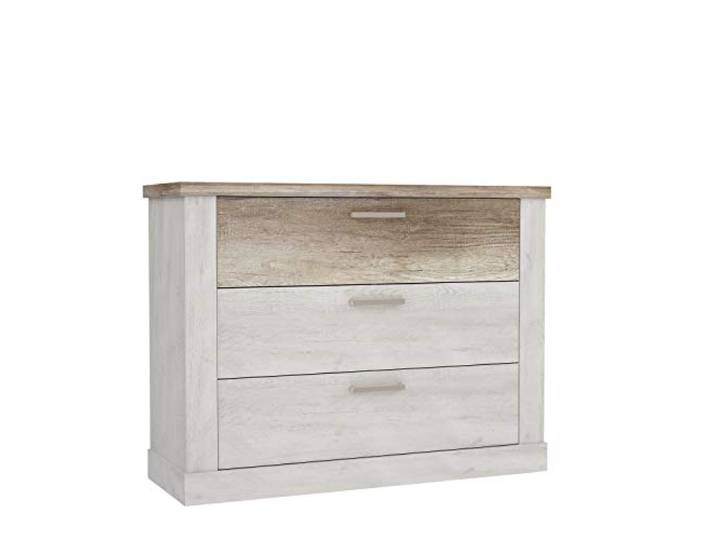FORTE DURO Kommode mit 3 Schubladen, Holzwerkstoff, Pnie Weiß /Antikeiche, 119,6 x 90,3 x 41,3 cm