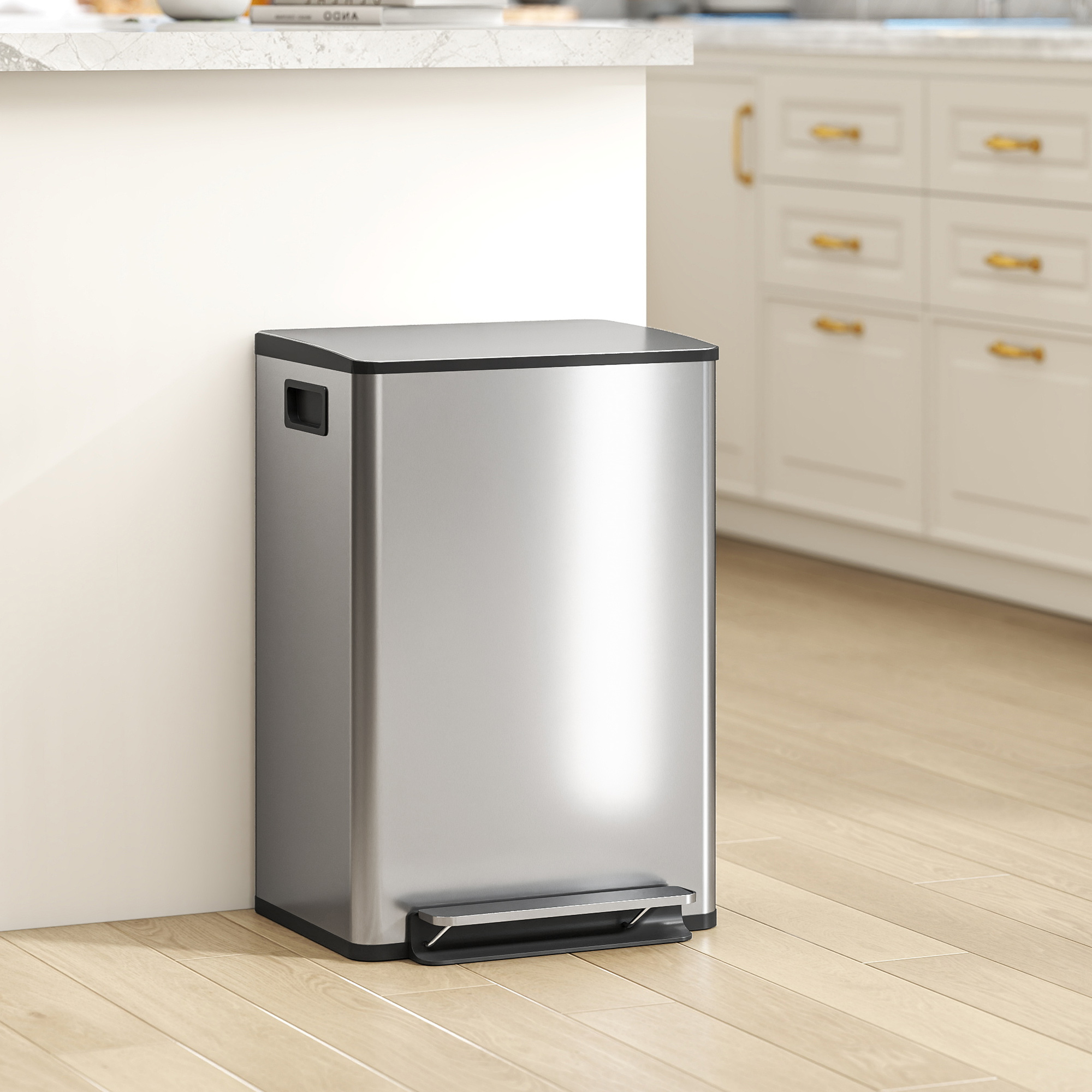 Homcom Pattumiera da 50 L a pedale, con secchio estraibile e chiusura soft, 41,7x36,6x62 cm, Argento   Aosom Italy