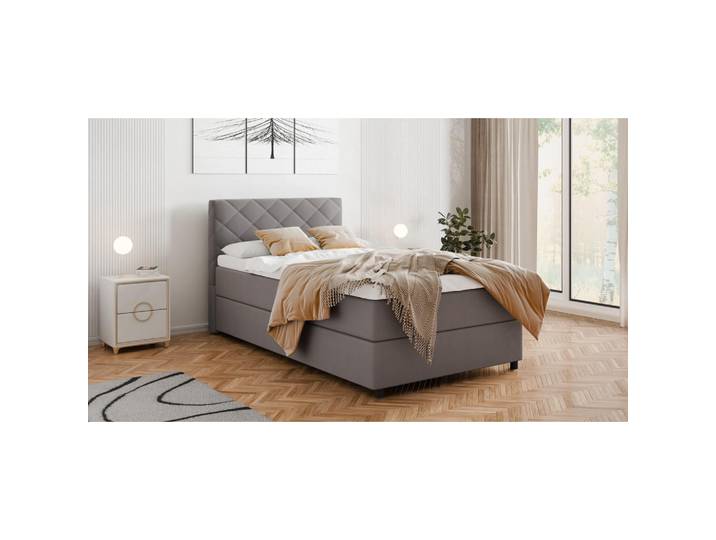 Homesy Boxbett Diamaro 120x200 cm mit Bettkasten und Topper - Dunkelgrau, Grau, Holz, Mode, 120x200 cm, Schlafzimmer, Betten, Boxspringbetten