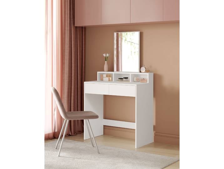 VASAGLE Coiffeuse avec miroir 2 tiroirs 3 compartiments ouverts blanc Moderne
