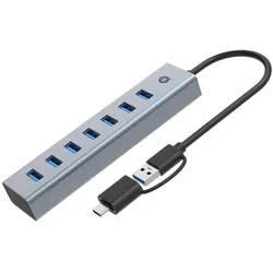 Conceptronic USB-Hub 7-Port 3.0 ->7x3.0 5Gbps ink PW.Adapter (USB-A, 7 Ports), Dockingstation + USB Hub, Grau
