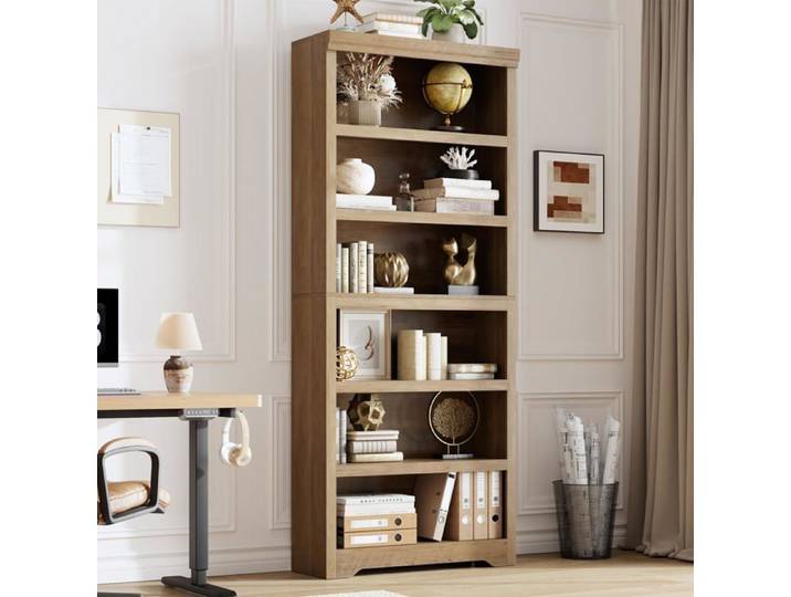 Bibliothèque campagne 6 niveaux 75  L31 5  marron antidérapante salon bureau chambre