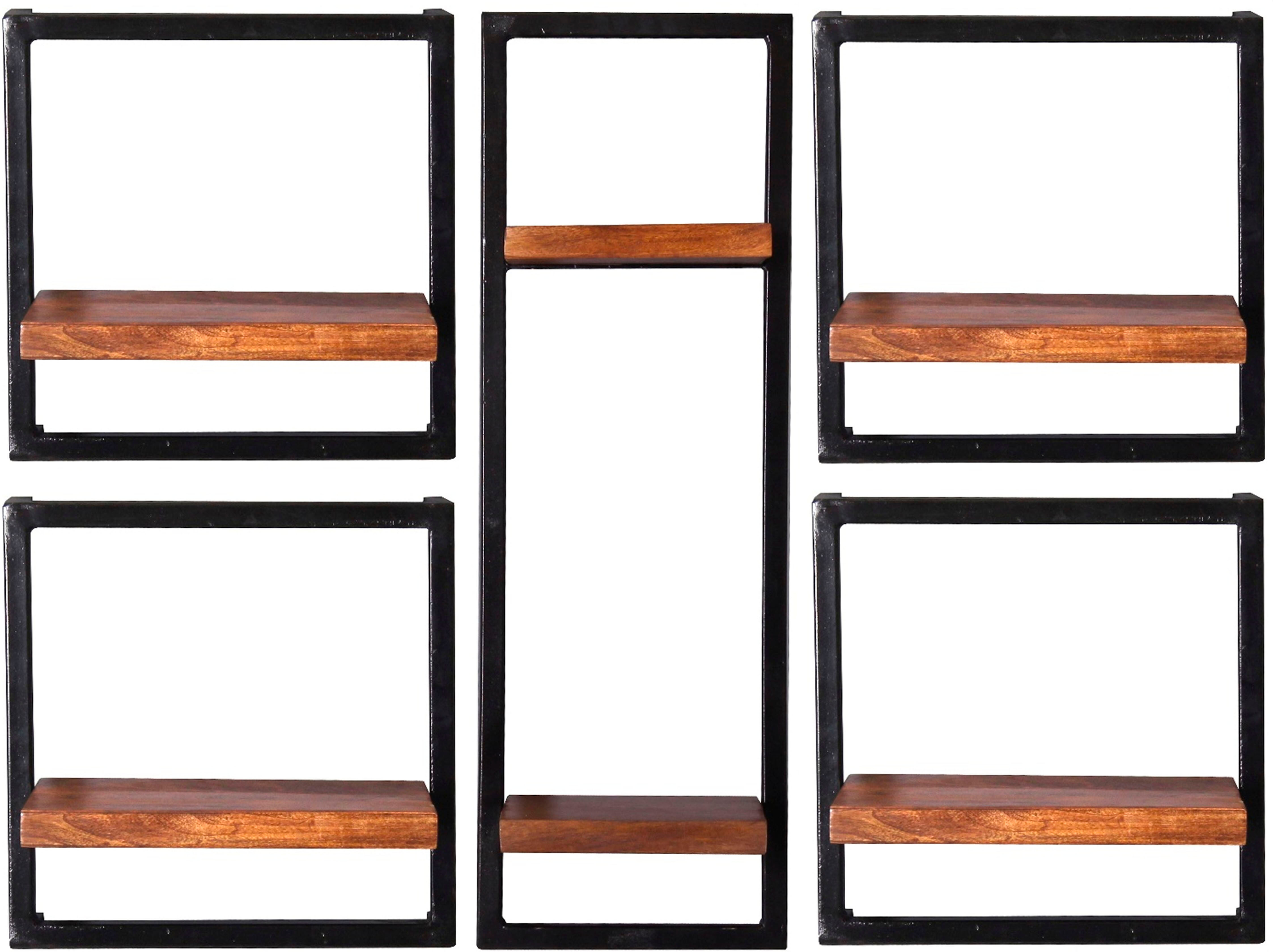 Wandregal SIT "Amalfi Wandregal-Set 5-teilig aus Mangoholz mit Altmetall", schwarz (schwarz, natur), B:105cm H:75cm T:25cm, Massivholz, Metall, Regale, Wandregal, 4 niedrige & 1 hohes Wandregal für flexible Wandgestaltung schwarz, natur B/H/T: 105cm x 75c