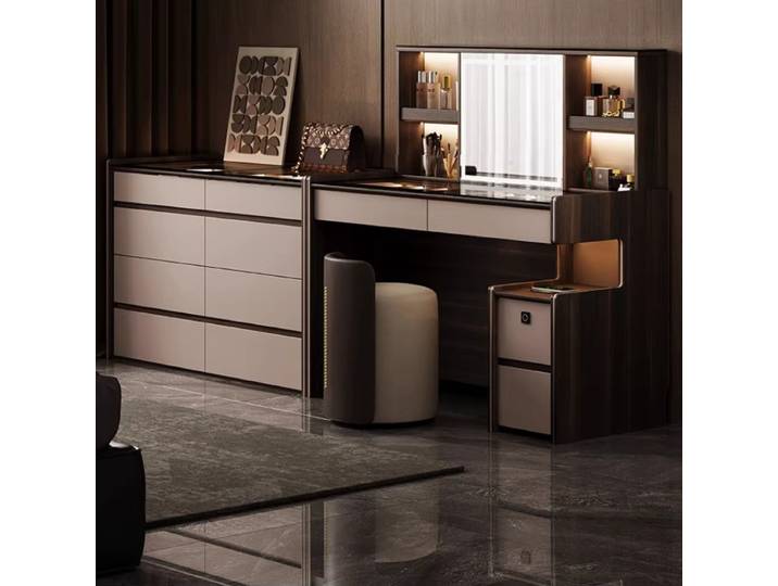 Commode élégante avec tiroirs intégrés, table de chevet, coiffeuse électrique intelligente, ensemble de meubles de vanité