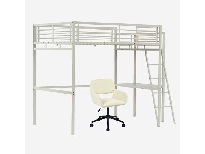 Lit mezzanine double avec bureau et chaise pivotante beige