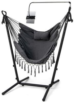 Costway Height Adjustable Hammock Chair with Phone Holder and Side Pocket-Gray