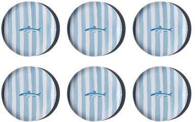 "Abode Homewares Sardinia NewWave Melamine Stripe Salad Plate - Blue - 8.5"" - Set of 6"