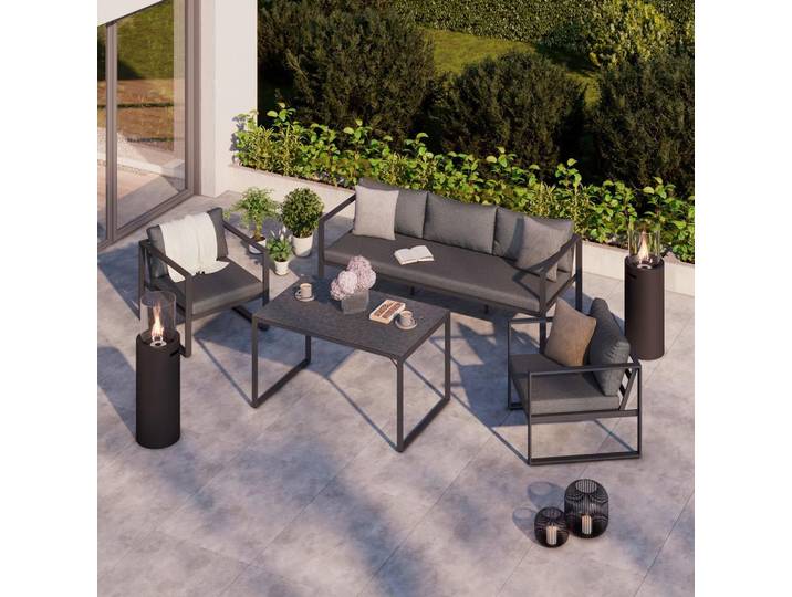 Loungegarnitur Almeria Metall Tisch mit Glasplatte