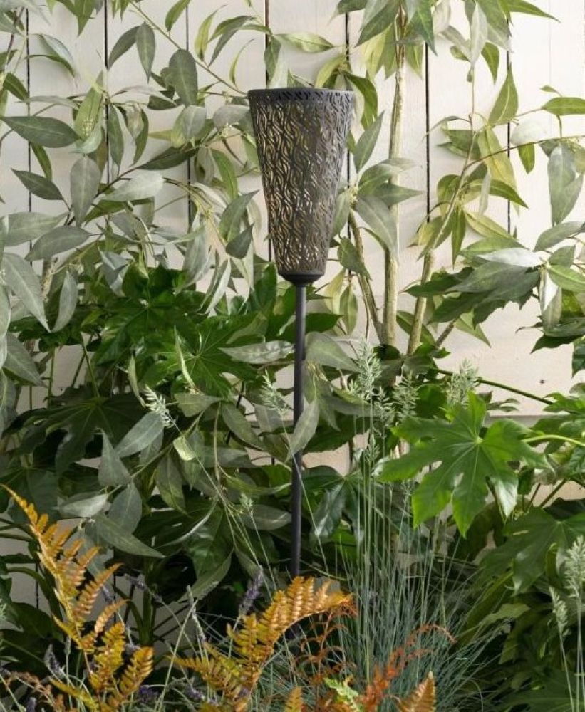 Gartenleuchte LUXFORM "Luxform Solar Torch Norwich, set of 2", schwarz, B:10,5cm H:6cm L:10,5cm, Leuchten, Gartenleuchte, LED-Fackellampe, Solarenergie, warmweiß, aus Metall, IP44