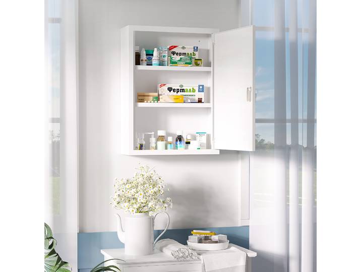 kleankin Armoire à pharmacie murale en acier, armoire à médicaments à 3 niveaux porte verrouillable 2 clés, 40x15x53,5cm, blanc