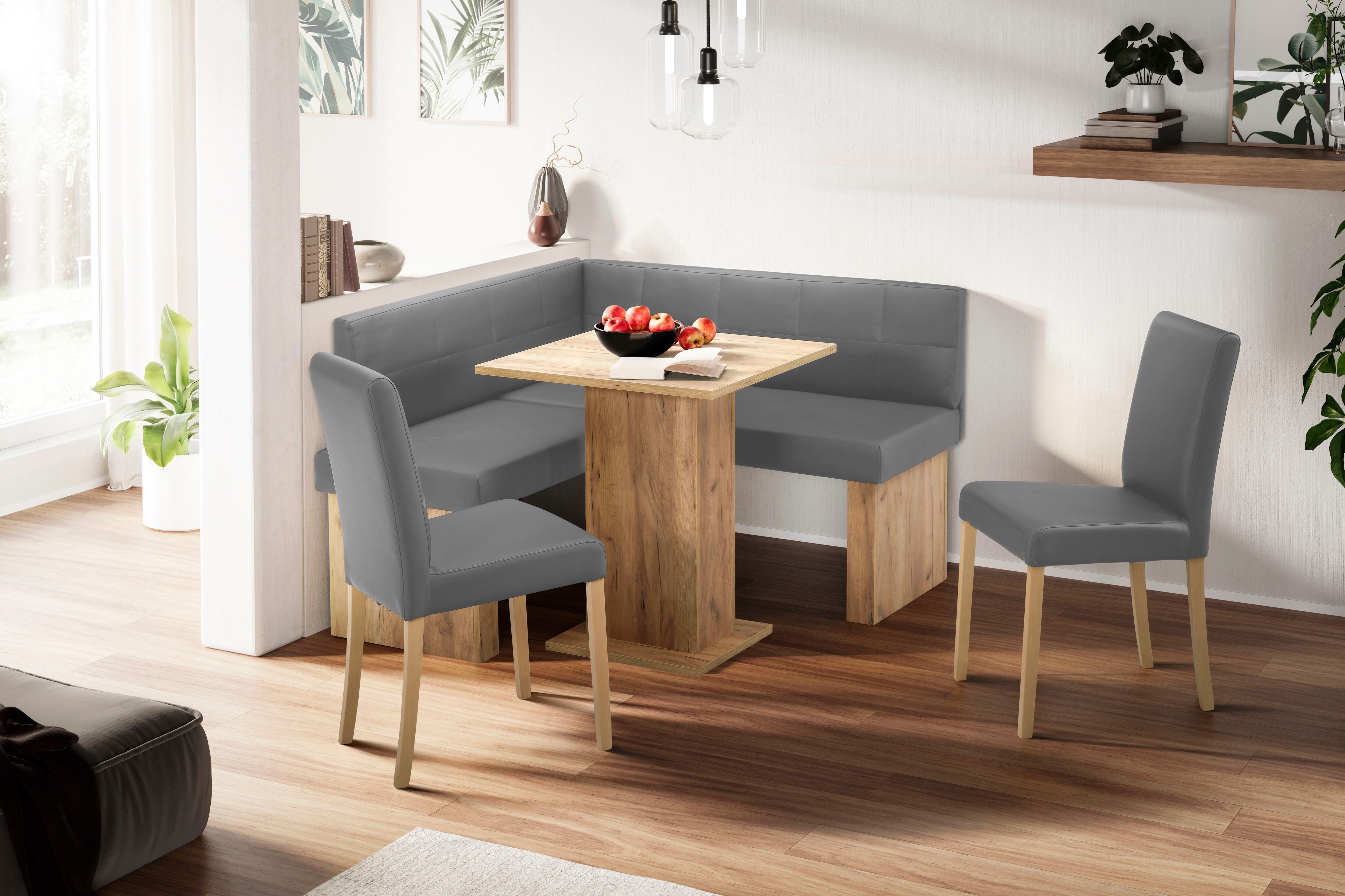 Eckbankgruppe MASSIVLINE & MORE "Anna 2", braun (holzwerkstoff mit farbe sonoma eiche, lotos 5311 grau), Kunstleder, Eckbank Anna 130cm x 130cm,Säulentisch Anna 68cm x 68cm,2 x Stühle Anna,Golden Oak dekor,Lotos 5311 graun, Holzwerkstoff, Kunstleder, Sitz