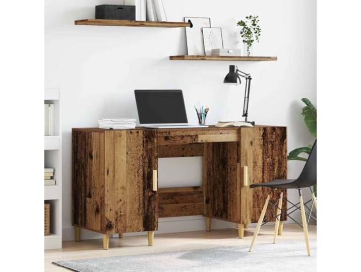 Schreibtisch Holzwerkstoff 140x50x75 cm mit Regal und Schrank, Industrial Glatte Oberfläche, abschließbare Tür, Holzregale, konische Beine, pflegeleichte Reinigung