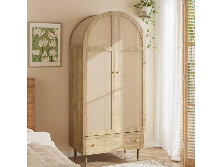 Armoire avec tiroirs portes en bois avec revêtement en lin grand espace de rangement armoire pour chambre solution de stockage