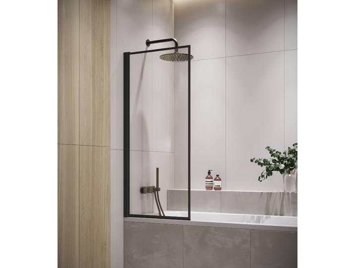 Badplaats Duschwand für Badewanne Medal 60 x 140 cm Schwarz - Drehbare Duschtrennwand mit 5 mm ESG Sicherheitsglas, Nano-Beschichtung