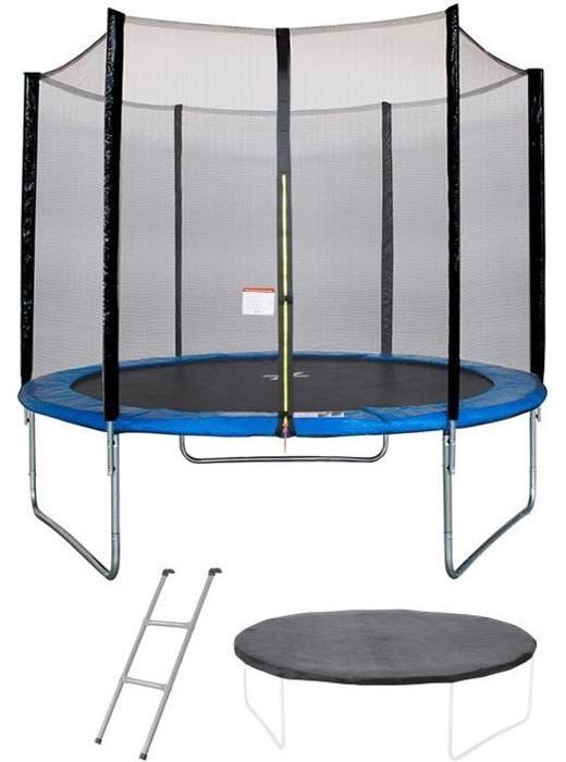 Trampolin Ø 300 cm, Blau, Komplettset mit Sicherheitsnetz, Leiter und Schutzabdeckung, MAXI ECO KANGUI, Maximalgewicht 90 kg
