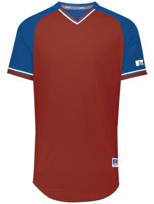 Russell Athletic R01X3B Youth Classic V-Neck Jersey T-Shirt in True Red/Royal/White size Large   Polyester