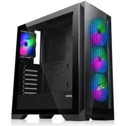 Evolveo Ptero Q2G, ATX, 4x ARGB, Vorderseite + Seite (ATX), PC Gehäuse, Schwarz