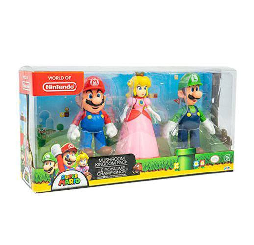 Jakks Pacific Mario, Princess Peach en Luigi actiefigurenset uit het Pilzkönigreich, 3-delig, 10 cm