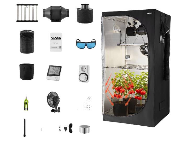 VEVOR Kit de culture en tente 100 x 100 x 200 cm Tente de culture avec éclairage LED à spectre complet et système de ventilation Tente pour plantes