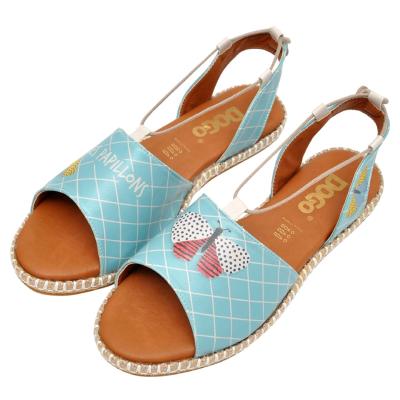 Sandale DOGO "Hazel Sandale Les Papillons Damen Sandalen", Damen, Gr. 39, Normalschaft, blau, Lederimitat, Schuhe Sandale, Handgefertigt