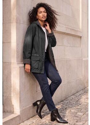 Plus Size Women's Plus Size Hooded Nylon Jacket by Roaman's in Black (Size 2X) Rain Water Repellent
