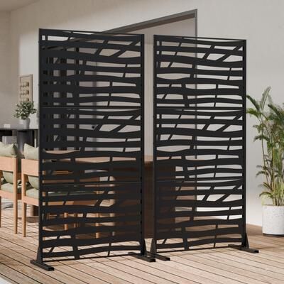Lirago 2Pc Metal Privacy Screen Fence Freestanding Decorative Outdoor Screen Laser Cut Metal Patio Divider Weather Resistant