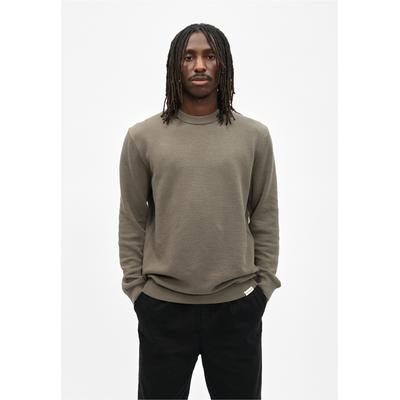 Strickpullover CLEPTOMANICX "Purl Knit", Herren, Gr. S, braun (grün, beige), 100% Baumwolle, unifarben, normal, Rundhals, Pullover Strickpullover, mit klassischem Rundhalsausschnitt