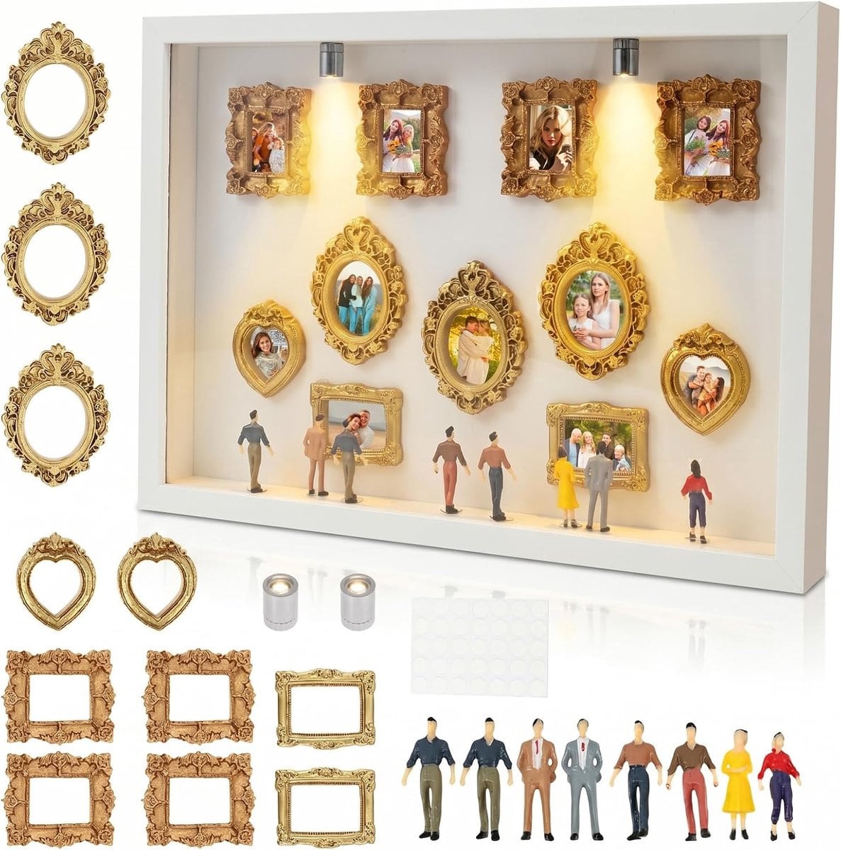 Mini museum silhouetdoos met vintage fotolijst in goudkleur