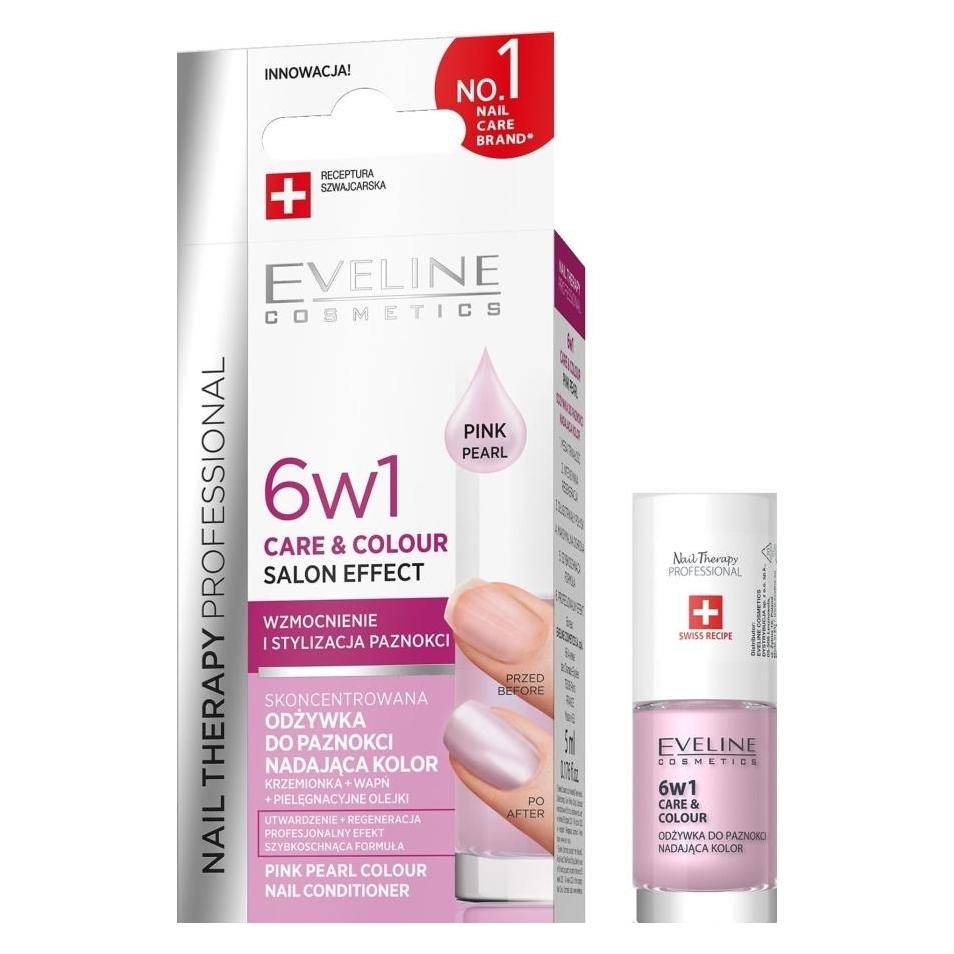 Eveline 6 in 1 Pflege & Farbe Pink Pearl Nail Conditioner 5ml Salon Effekt (5 ml) (5903416053828)