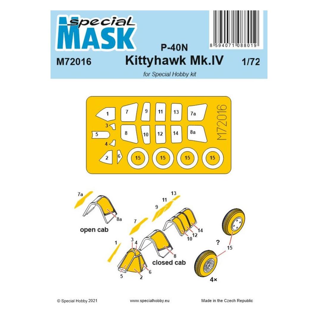 Special Hobby P-40N/Kittyhawk Mk.IV Mask (100-M72016)