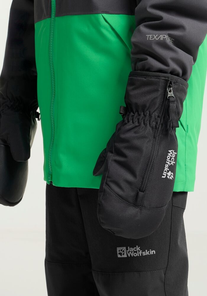 Fäustlinge JACK WOLFSKIN "EASY ZIP MITTEN K", Kinder, Gr. 128, schwarz, Obermaterial: 100% Polyester, Handschuhe Fäustlinge, für Wandern und Sportmode, aus Polyester, sportliches Design schwarz 128