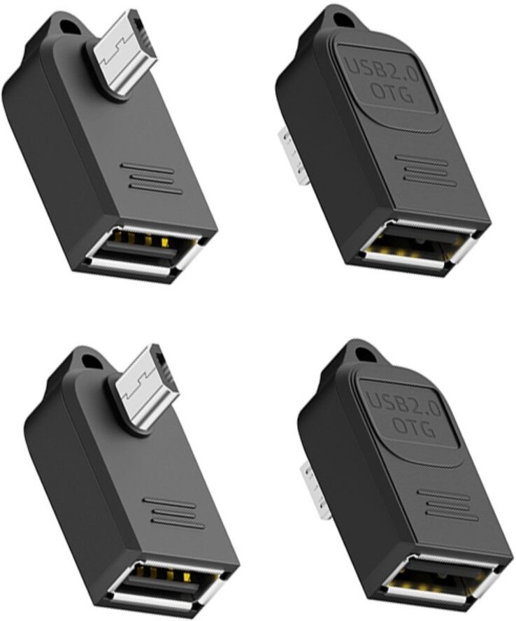 INF USB-A-Buchse zu Micro-B-Stecker OTG-Adapter rechtwinklig mit Schlüsselanhänger, 4er-Pack, ABS Schwarz, unterstützt 5V/1A