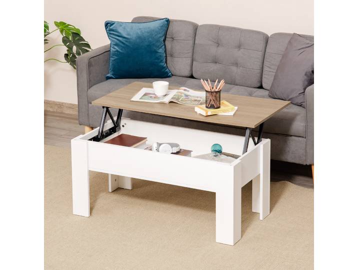 HOMCOM Table Basse Relevable Moderne avec Rangement Blanc