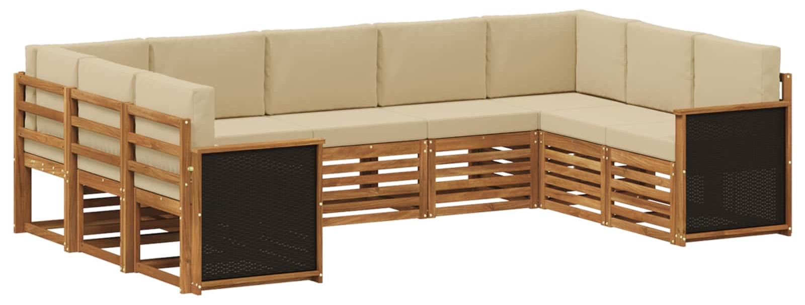 Ecksofa Set 7 pcs Natur Massives Akazienholz und Polyester