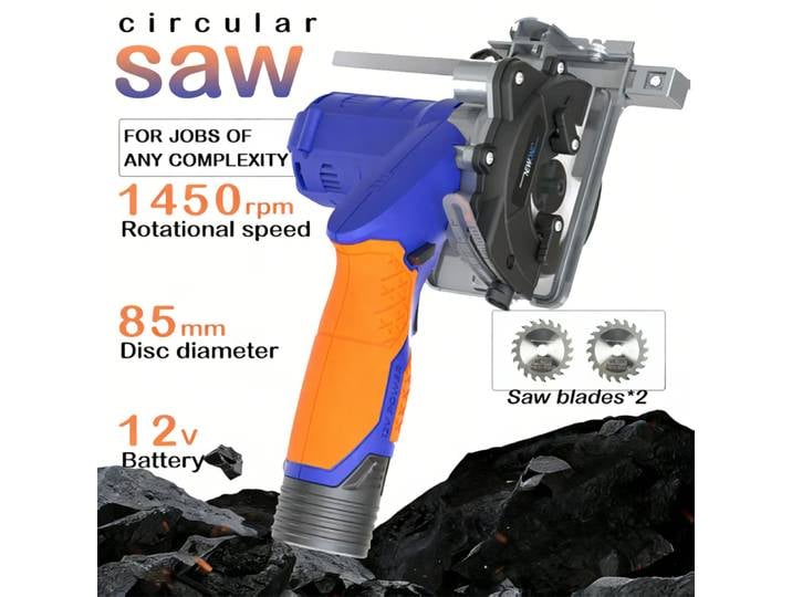 NEWONE Scie circulaire miniature 12V ﻿ Scie à bois sans fil avec bouton de sécurité, portable, pour usage domestique, outil électrique ﻿ Couper du bois