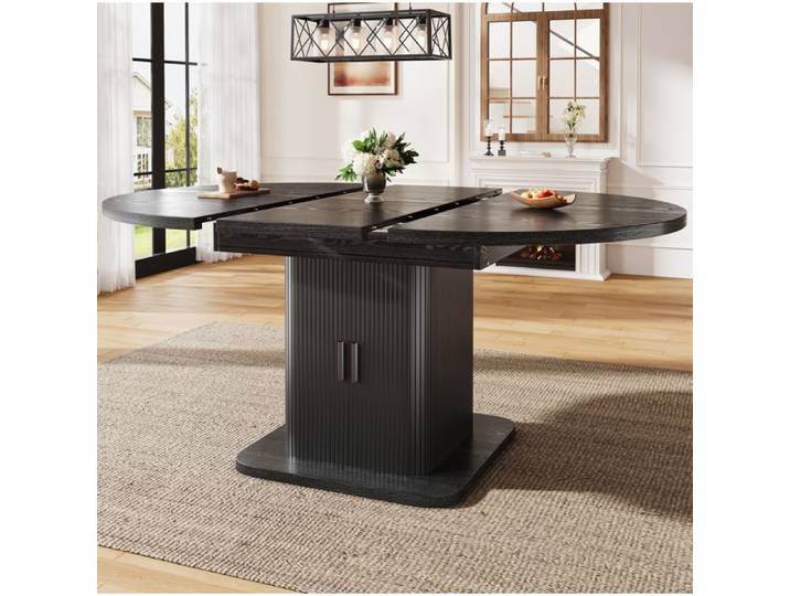 Table A Manger Extensible Noire Table Ovale Moderne FloraGrace Pour Salle A Manger Avec Rangement Integre 110-149 8x110x75cm
