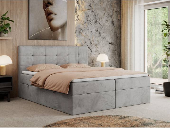MKS MÖBEL Boxbett CENTOS (Boxspringbett - Set, Packung, Gepolsterte Kopfstütze, T30-Schaum, Topper T25/Visco, Modern), Doppelbett, Multipocket-Matratzen, zwei Bettkästen