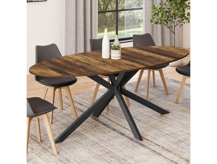 Table à manger ovale fixe - IDMARKET - ALIX - Bois vieilli et noir - 10 personnes - 200 cm