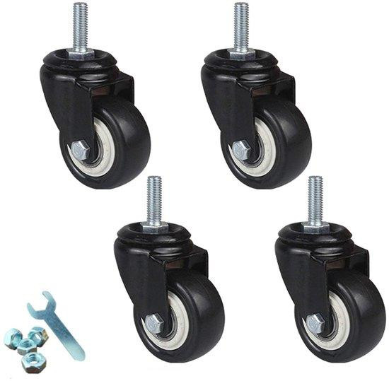 WAN Zwarte Schroefdraad Zwenkwielen met Dubbele Lagers voor Meubels en Trolleys, 50mm