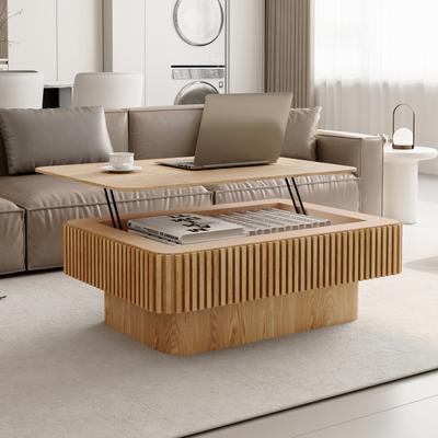 Modern Solid Wood Veneered Round/Oval/Rectangular Coffee Tea Table with Storage.