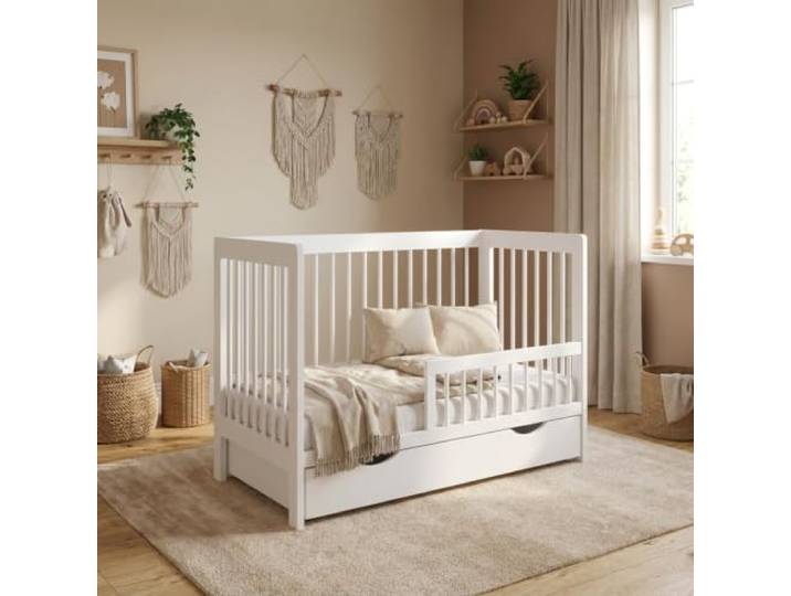 Love For Sleep Babybett Beistellbett 120x60cm mit Sicherheitsbarriere Umwandelbar Weiß Luca Kinderbett Baby Bett Holz - Kinderbett Babybett, Mitwachsend Gitterbett Baby Bed