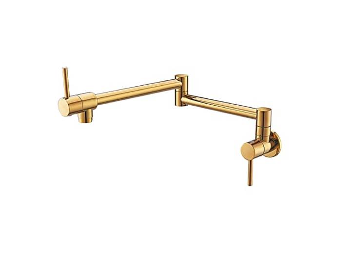 Küchenarmatur, Topffüller Wandmontierter faltbarer Küchenarmatur Single Cold Hole Waschbeckenhahn Drehen Klappauslauf Chrom Gold Messing(Gold)
