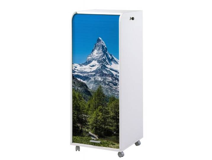Caisson de Bureau - Mont Cervin - 653 - Blanc - 3 Tiroirs - Rideau Imprimé